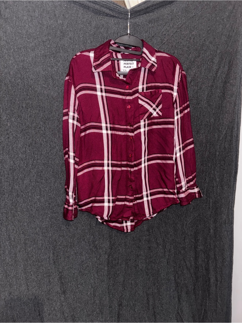 Justice Girls Burgundy Plaid Jean-Style Jacket